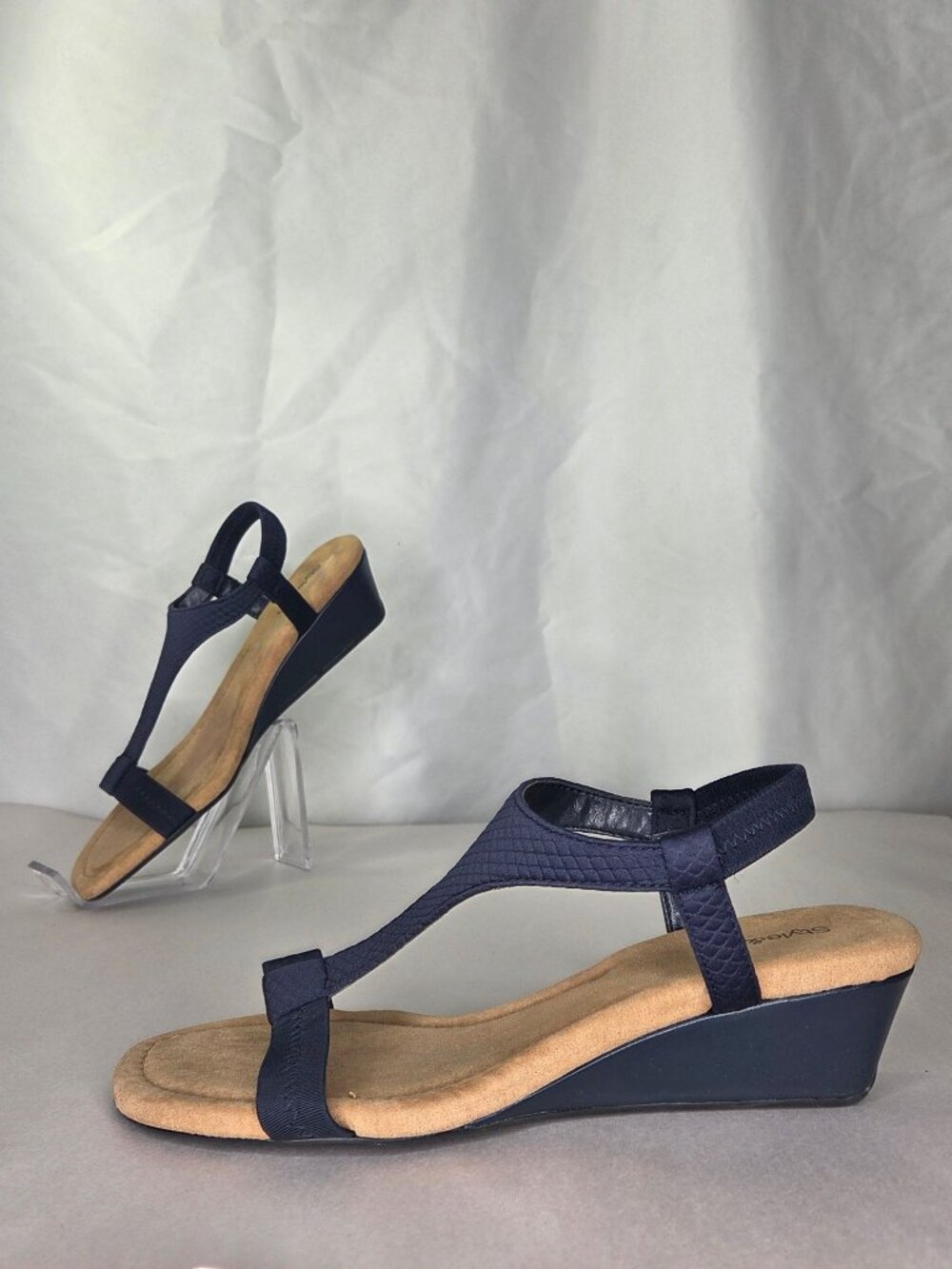 Style & Co Step N Flex Vacanzaa Wedge Sandals - Navy, Size: 9.5 M